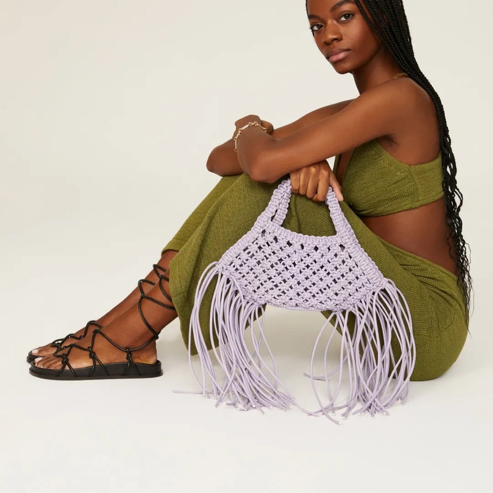 Yuzefi Grape Mini Woven Fringe Vegan Leather Basket Bag